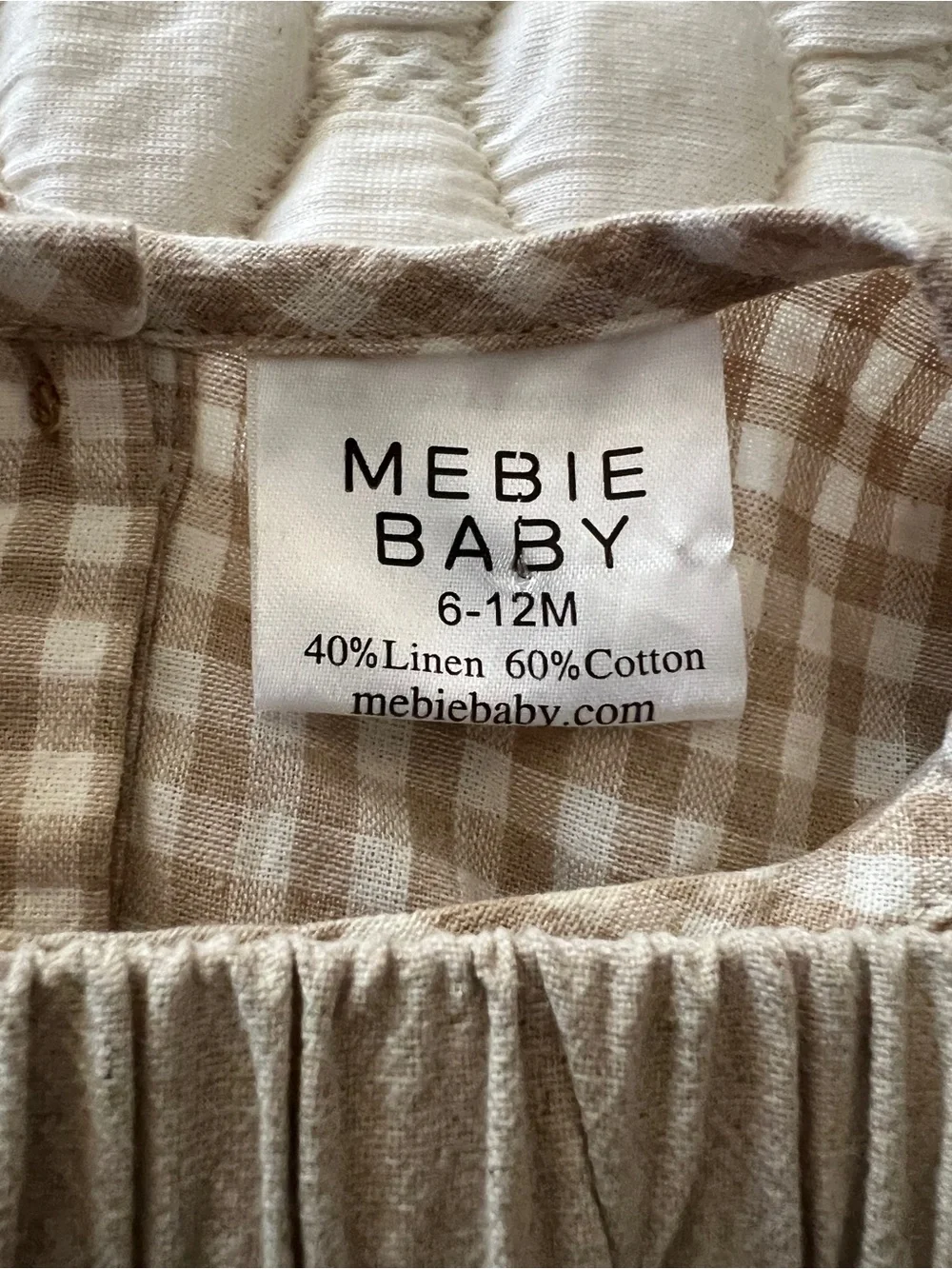 Mebie Baby Oatmeal Gingham Linen Peplum Bloomer Set 6-12M